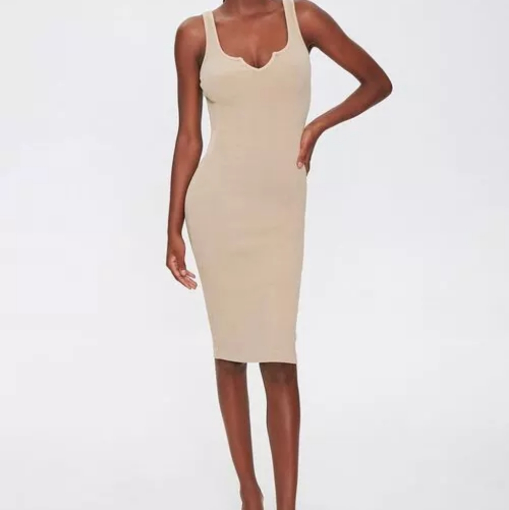 Split-Neck Tank Knit Knee Length Bodycon Dress